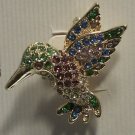 Pave Pink Green Purple Hummingbird Pin Necklace