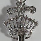 Silver Plated Crown Clear Crystals Scepter Sword Pin Brooch