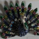 Unusual Enamel Green Pink Blue Crystal Peacock Pin