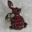 Red Crystal Gold Plated Rabbit Ring