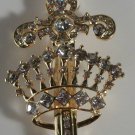 Gold Plated Crown Clear Crystals Scepter Sword Pin Brooch