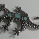 Dimensional Texture Silver Plate with Turquoise Color Enamel Lizard Pin Brooch