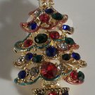Adorable Green Enamel Red Blue Green Crystal Christmas Tree Pin Brooch
