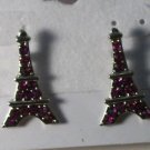 Silver Plated Purple Crystal Eiffel Tower Pierced Post Earrings