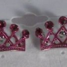 Pink Enamel with Pink Crystal Pierced Crown Earrings