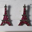 Silver Plated Pink Crystal Eiffel Tower Pierced Post Earrings