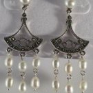 Sterling Silver Marcasite Pearl Pierced Earrings