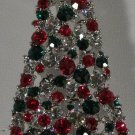 Silver Large Green Red Crystal Christmas Tree Pin Star