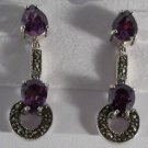 Sterling Silver Marcasite Amethyst Pierced Earrings