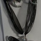 Black Enamel Aurora Borealis Crystal Silver Plate Dragonfly Necklace Earrings