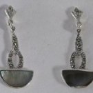 Sterling Silver 925 Marcasite & Abalone Pierced Earrings