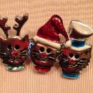 3 Christmas Kitty Cat in Pin Raindeer Cat Santa Cat Cat in Hat