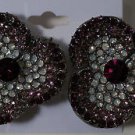 Dark Purple Light Purple Opal Crystal Flower Pierced Earrings