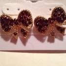 Gold Plated Purple Crystal Bow Pierced Pierced Earrings
