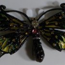 Elegant Green Yellow Enamel Crystal Black Enameled Crystal Butterfly Pin Brooch