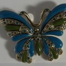 Unusual Blue and Green Enamel & Crystal Butterfly Pin