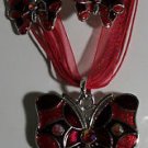 Red Enamel & Red Crystal Butterfly Necklace Earrings