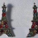 Silver Plated Red Pink Blue Purple Crystal Eiffel Tower Pierced Post Earrings