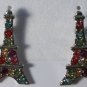 Silver Plated Red Pink Blue Purple Crystal Eiffel Tower Pierced Post Earrings