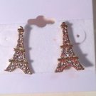 Gold Plated Clear Crystal Eiffel Tower Pierced Post Earrings