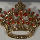 60+ Orange and Topaz Crystals in Gold Plated Crown Pin Brooch Pendant