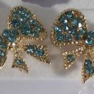 Gold Plated Blue Crystal Bow Pierced Pierced Earrings