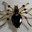 Gold Plated Amethyst Purple Crystal Spider Pin Brooch