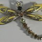 Elegant Yellow Enamel & Crystal Dragonfly Pin Brooch Silver Heart Antenna