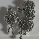 Fancy Clear & Aurora Borealis Crystal Poodle Dog Pin Brooch Silver Plated