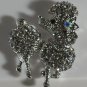 Fancy Clear & Aurora Borealis Crystal Poodle Dog Pin Brooch Silver Plated