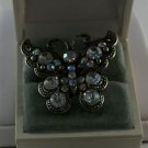 Elegant 15+ Clear and Aurora Borealis Crystal Silver Butterfly Ring