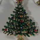 Christmas Tree Pin with Green Enameling & Purple Red Orange Crystals