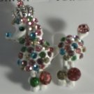 White Poodle Dog Crown Pin Brooch Pink Blue Purple Pastel Crystal Legs Move