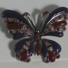 Silver Plate Unusual Purple Enamel & Crystal Butterfly Pin
