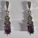 Sterling Silver 925 Marcasite Amethyst Pierced Earrings
