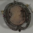 Purple Cameo Purple Crystals Silver Plated Cameo Pin Brooch