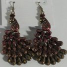 Unusual Red and Orange Enamel and Crystal Peacock Pierced Earrings 3"