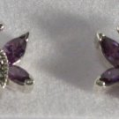 Sterling Silver 925 Marcasite Amethyst Pierced Butterfly Earrings