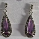 Sterling Silver 925 Marcasite & Amethyst Pierced Earrings