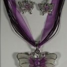 Purple Enamel & Crystal Butterfly Necklace Earrings