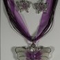 Purple Enamel & Crystal Butterfly Necklace Earrings