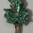 Gold Plated Green Enamel Ballerina Pin Brooch