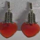 Sterling Silver Marcasite Heart Carnelian Pierced Earrings