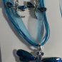 Blue Enamel Aurora Borealis Crystal Silver Plate Dragonfly Necklace Earrings