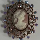Pink Cameo Pink Pink AB Crystals Pink Gold Pin Pendant