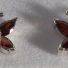 Sterling Silver 925 Marcasite Garnet Pierced Butterfly Earrings