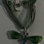 Green Enamel Aurora Borealis Crystal Silver Plate Dragonfly Necklace Earrings