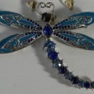 Elegant Blue Enamel & Crystal Dragonfly Pin Brooch Silver Heart Antenna