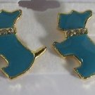Scottie Dog Blue Enameled Gold Plated Adorable Gold Plated Pierced Earrings