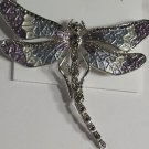 Unusual Large Purple Enamel and Crystal Dragonfly Pin